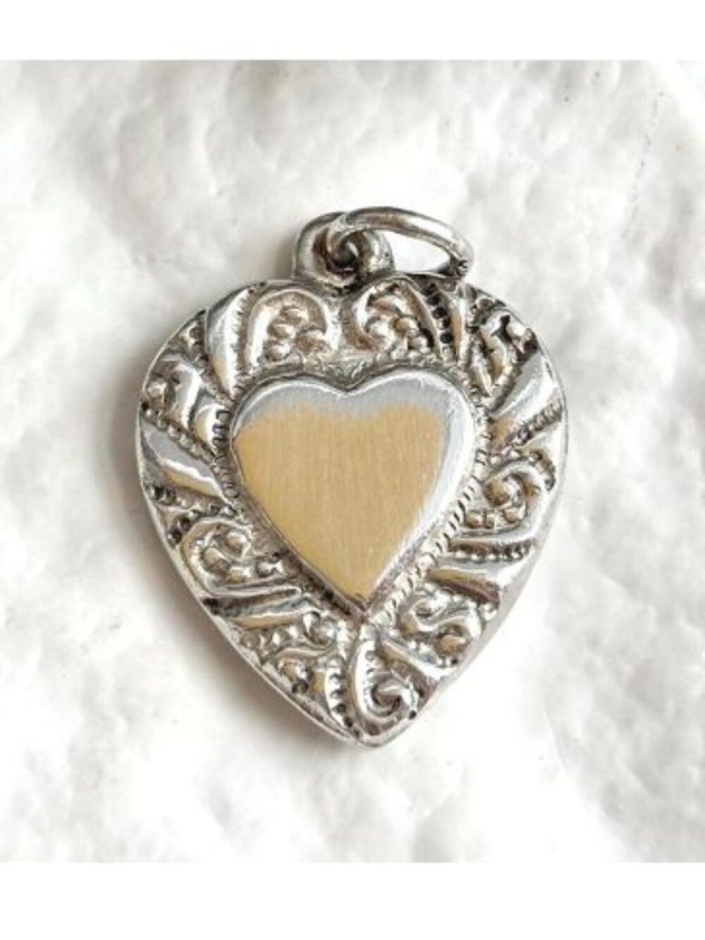Repousse Heart Shaped Sweetheart Sterling Silver 925 Vintage Pendant | Charm